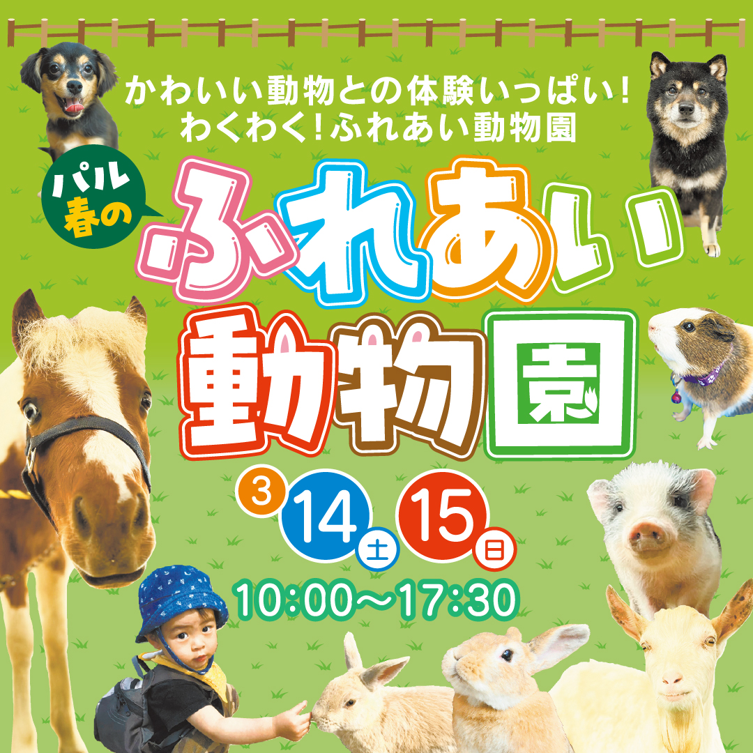 春のふれあい動物園！　　 3/14(土)～3/15(日)  10：00～17：30